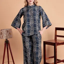 DARVI Swarna Weave Printed Mandarin Collar Top With Palazzo-27