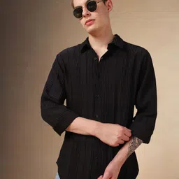 Dennis Lingo Men Spread Collar Textured Cotton Casual Shirt-image-99
