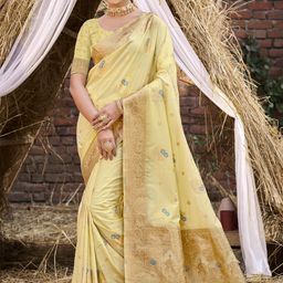 SANGAM PRINTS Ethnic Motifs Woven Design Zari Tussar Saree-image-53