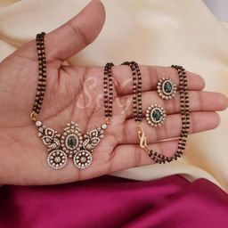 CAJ Gold-Plated Artificial Stones Studded And Beaded Mangalsutra-image-66