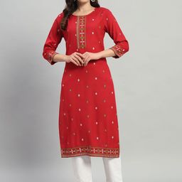 KALINI Women Geometric Embroidered Mirror Work Floral Kurta-image-55