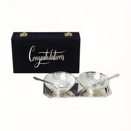 INTERNATIONAL GIFT 5-Pcs Bowl Set With Tray Spoons Velvet Box Bag With Congratulations Tag-image-34