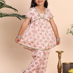 Cutiekins Girls Floral Printed V-Neck Gotta Patti A-Line Kurta With Dhoti Pants-picture-42