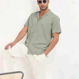 SHOWOFFFF Cuban Collar Relaxed Fit Comfort Cotton Casual Shirt-image-94
