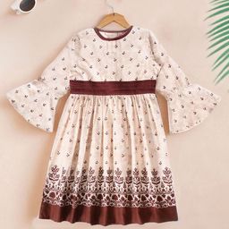 BAESD Girls Bell Sleeves Floral Print Fit & Flare Dress-image-42