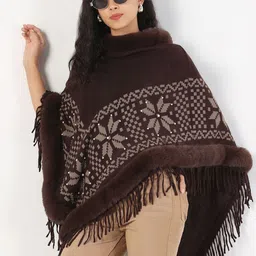 SHOWOFF Women Longline Poncho with Fuzzy Detail-image-30