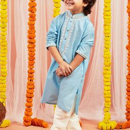 VASTRAMAY Boys Floral Yoke Design Regular Thread Work Kurta With Pyjama-2