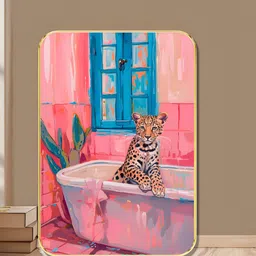 SAF Pink & Blue Bold Leopard in Bathtub Wall Art-image-91
