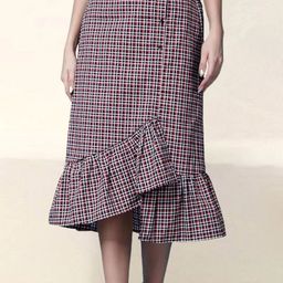 Popwings Checked Cotton Midi Trumpet Skirt-image-5