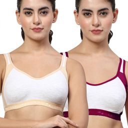 LILY Strops555 Pack Of 2 Full Coverage Seamless Colourblocked Non Padded Workout Bra image 4
