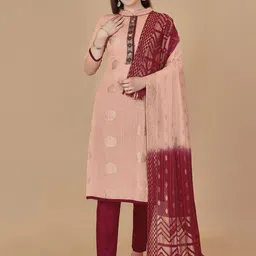 HERE&NOW Ethnic Motifs Woven Design Sequinned Cotton Jacquard Unstitched Dress Material-picture-2