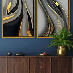 Art Street Gold-Toned & Grey 2 Pieces Printed Canvas Wall Paintings-picture-3