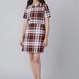 Mast & Harbour Women Shirt Collar Checked Shift Dress-picture-21