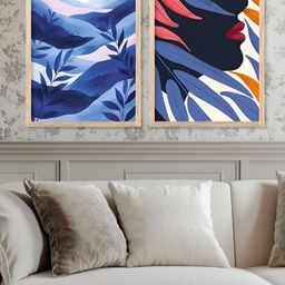 Kotart White & Blue 2 Pieces Wooden Abstract Painting Wall Arts-picture-40