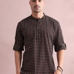 FILORI Bandhani Printed Band Collar Cotton Short Kurta-image-98