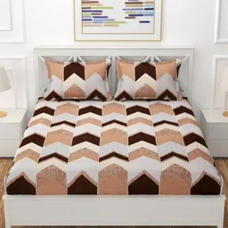 Myntra Elegant Homes Brown Geometric Fitted 300 TC King Bedsheet Set 1.82 m x 1.98 m x 8cm-image-66
