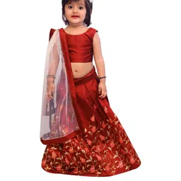 Shoryam Fashion Girls Maroon Raw Silk Lehenga Choli-picture-26