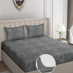 Aura Grey 300 TC King Fitted Bedsheet with 2 Pillow Covers-image-93
