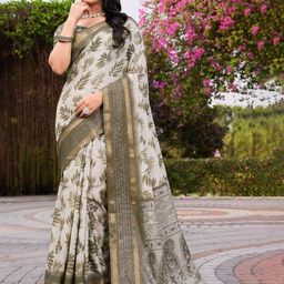 HERE&NOW Women Chanderi Floral Printed Jari Sequince Border Saree-picture-19