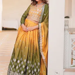 BAESD Embroidered Sequinned Semi-Stitched Lehenga & Unstitched Blouse With Dupatta image 4