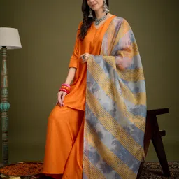 InWeave V-Neck A-Line Kurta With Palazzos And Dupatta-image-26