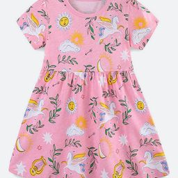 Oh Rare Girl Cartoon Unicorn Printed Fit & Flare Cotton Dress-picture-7