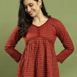 Roly Poly Women Floral Ethnic Printed Lace-Up Pure Cotton Peplum Top-image-43