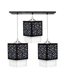 Gojeeva Black & White Textured Rectangle Shaped Wooden Pendant Ceiling Lamp-picture-15