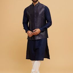 Twamev Mandarin Collar Straight Kurta With Churidar & Nehru Jacket-image-54