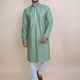 KUNDALI KAKSHAY Men Embroidered Regular Sequinned Kurta with Pyjamas-picture-19