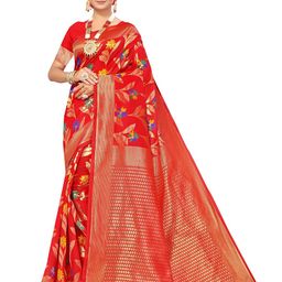 Maroosh Ethnic Motif Woven Design Zari Saree With Blouse Piece-image-7