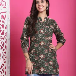 Merira Floral Printed Mandarin Collar Pure Cotton Kurti-picture-29