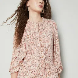 max Women Tie-Up Neck Bishop Sleeves Fit and Flare Midi Dress-image-10