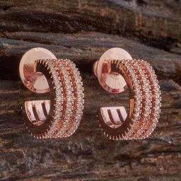 Kushal's Fashion Jewellery Rose Gold-Plated Cubic Zirconia Studded Oval Half Hoop Earrings-image-44