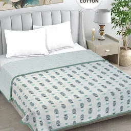 FABINALIV Turquoise Blue & Grey Floral Printed AC Room 233GSM Pure Cotton Double Bed Dohar-4