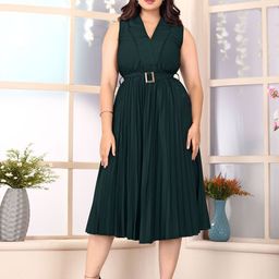 Glomee Shirt Collar Fit & Flare Midi Dress-picture-16