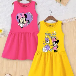 YK Disney Girls Pack of 2 Yellow & Pink Graphic Print Dresses-picture-37