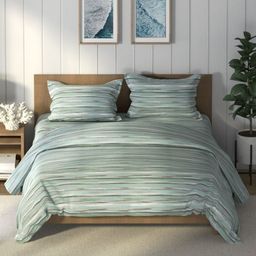 Nautica Green & White Striped Pure Cotton AC Room Double Queen Bedding Set-picture-28
