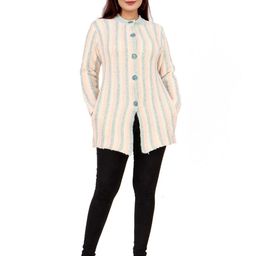WOOL 4U Women Striped Woollen Longline Cardigan-18