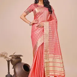 KALINI Striped Woven Design Zari Organza Saree-image-89