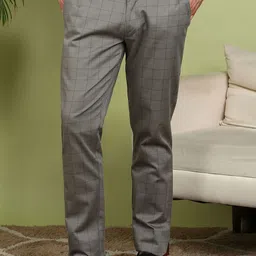 encore by INVICTUS Men Checked Mid-Rise Slim Fit Cotton Trousers-image-36