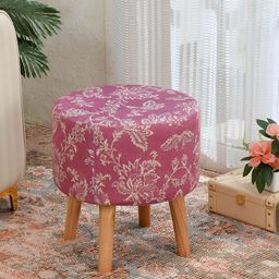 NACIA Pink & White Printed Soft Cushioned Ottoman-17