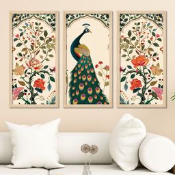 ArtVibes Beige & Green 3 Pieces Printed Wooden Paintings Wall Art-image-66