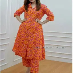 The loom craft Floral Printed Shirt Collar A-Line Kurta With Trouser-image-29