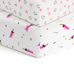 The White Cradle Pink & White Geometric Printed Cotton 120 TC 2 Fitted Crib Sheets-picture-34