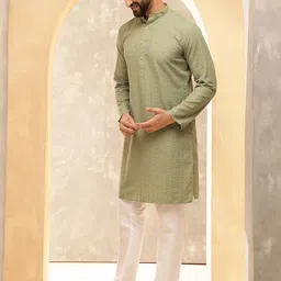 Anouk Green Ethnic Motifs Embroidered Sequuined Straight Pure Cotton Kurta with Pyjamas-picture-18