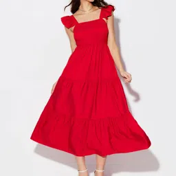 DIMPY GARMENTS Women Flutter Sleeves Fit & Flare Midi Dress-image-90