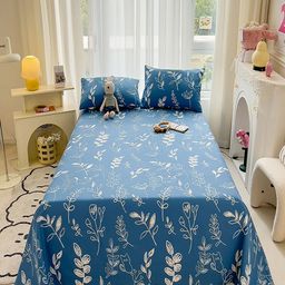 JC HOME Navy Blue & White Floral Printed 140 TC Queen Bedsheet Set 2.45 m x 2 m-image-73