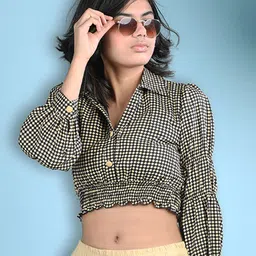 Cutiekins Print Shirt Style Crop Top-7