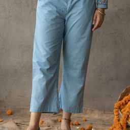 AKISO Women Solid Blue Cotton Straight Pants-image-15